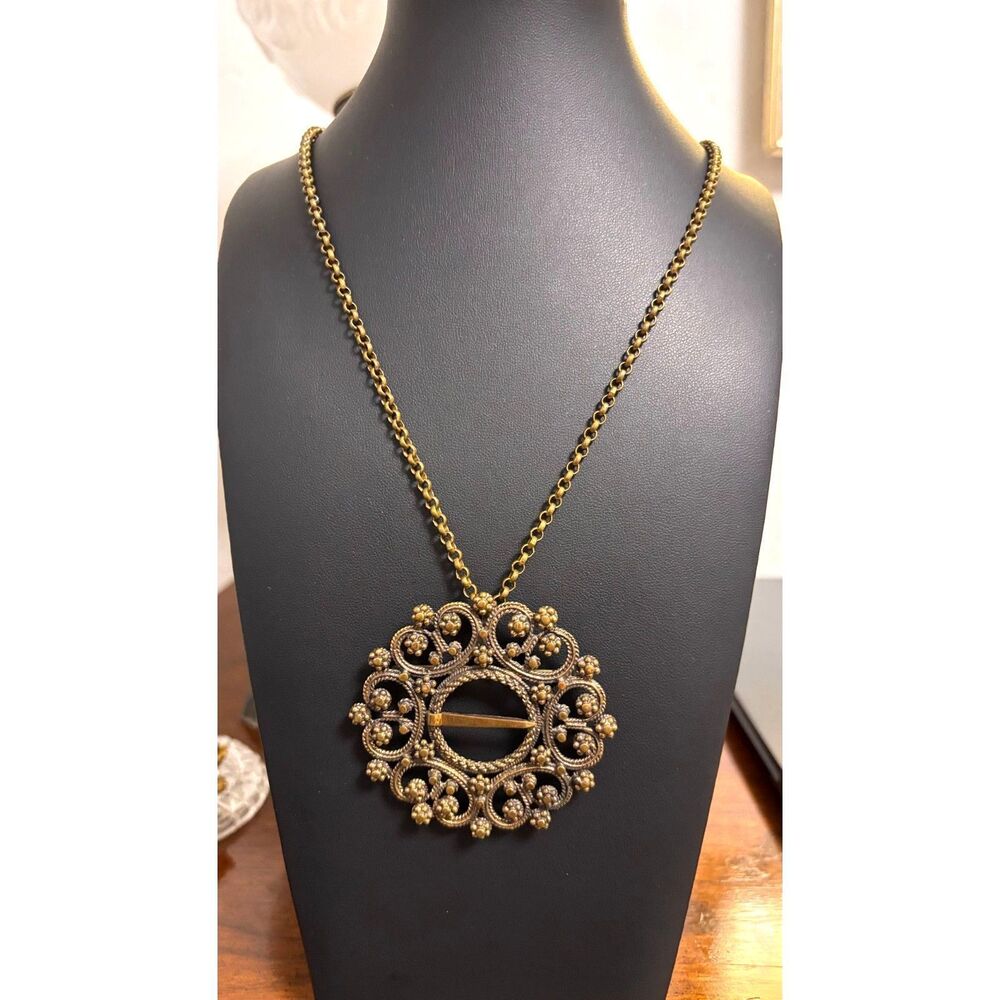 VTG 1970s Knut Paulsen Norwegian Nordic Filigree Bronze Pendant/Brooch